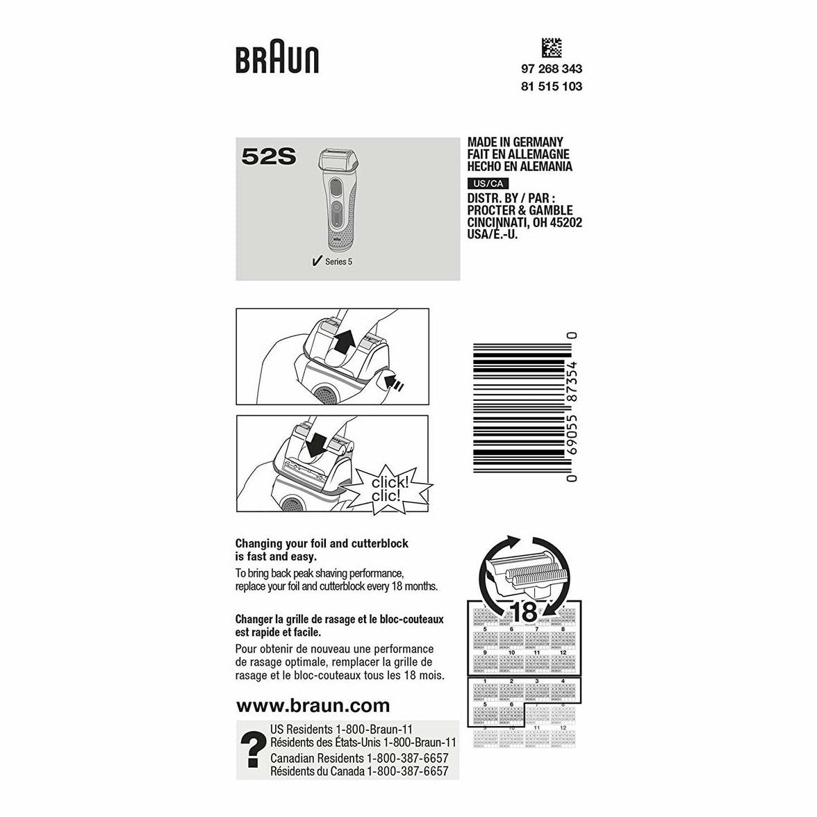 Braun 百靈 52B 網膜刀替換套裝 (黑色)